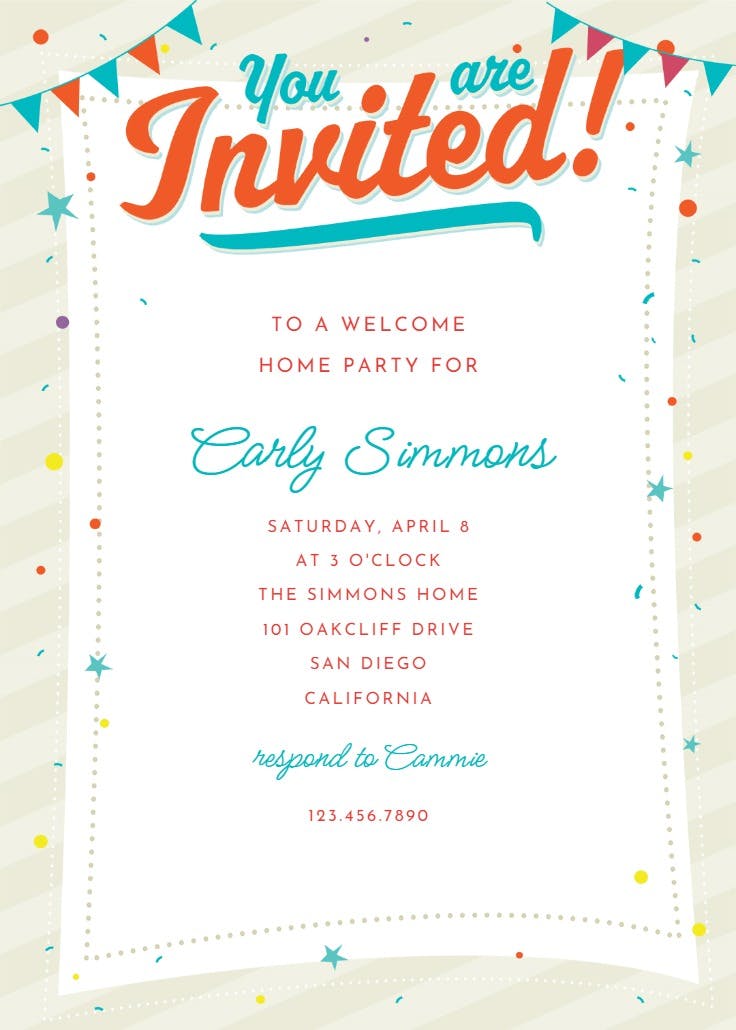 Confetti and corner flags - house party invitation