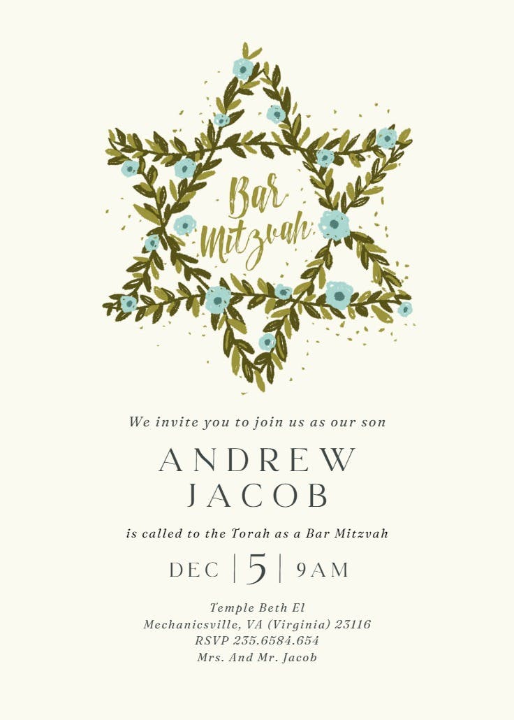 Floral star - invitación de bar & bat mitzvah
