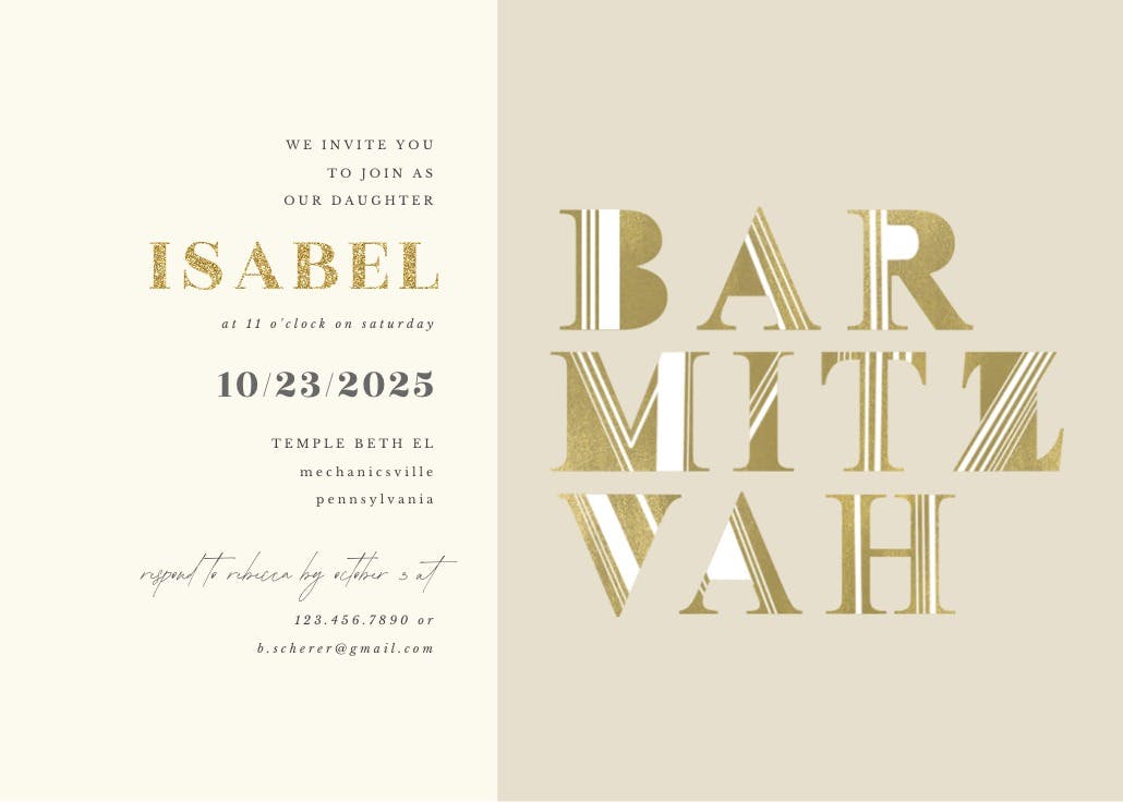 Golden mitzvah - invitación de bar & bat mitzvah