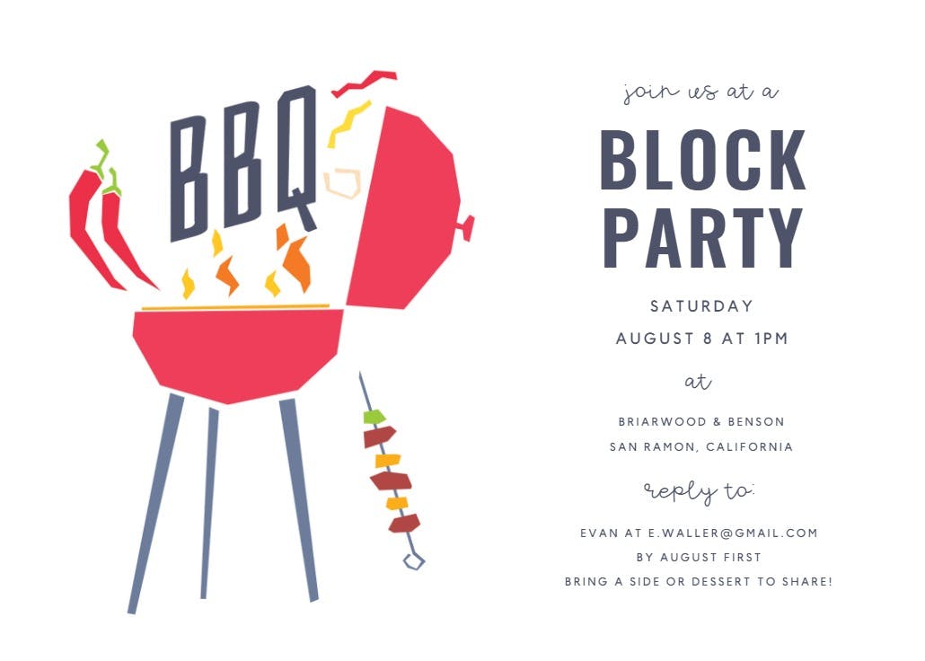 Neighborhood party - bbq party invitation