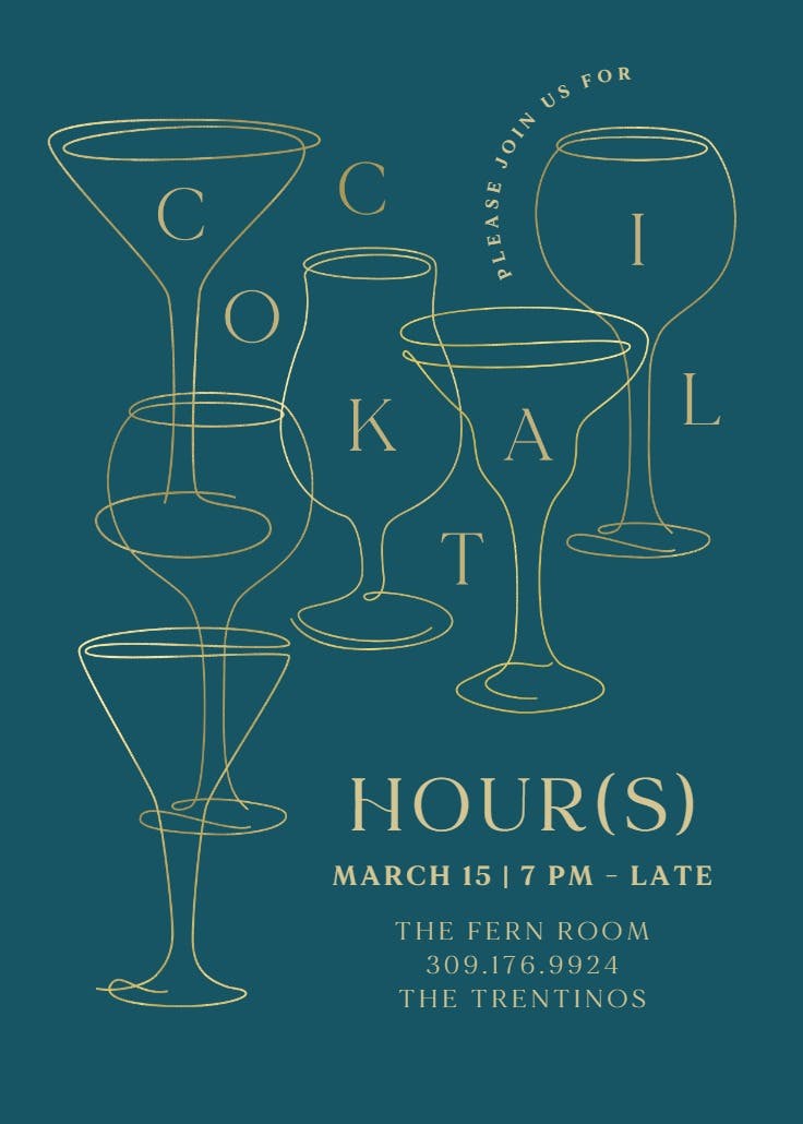 Sketched golden glasses - cocktail party invitation