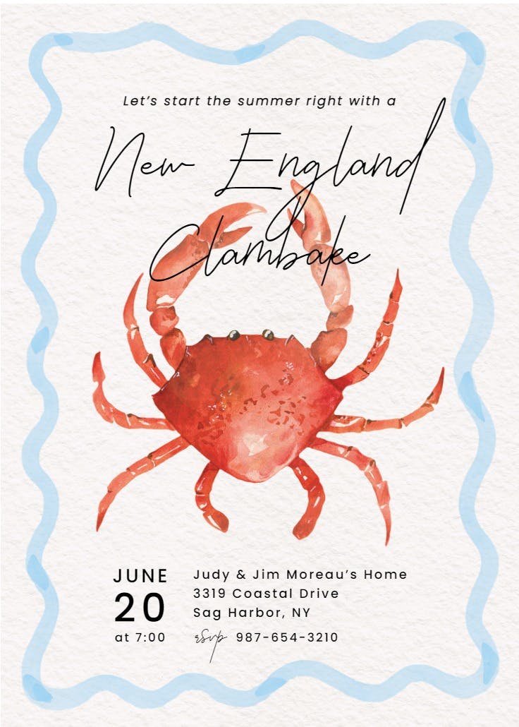 Coastal dinner - bbq party invitation