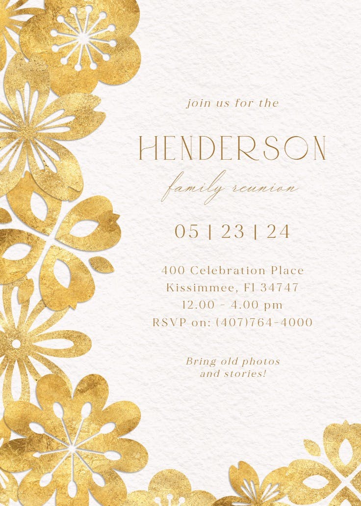 Golden flowers - family reunion invitation