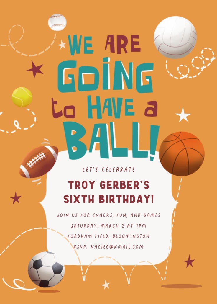 Ball sports - sports & games invitation