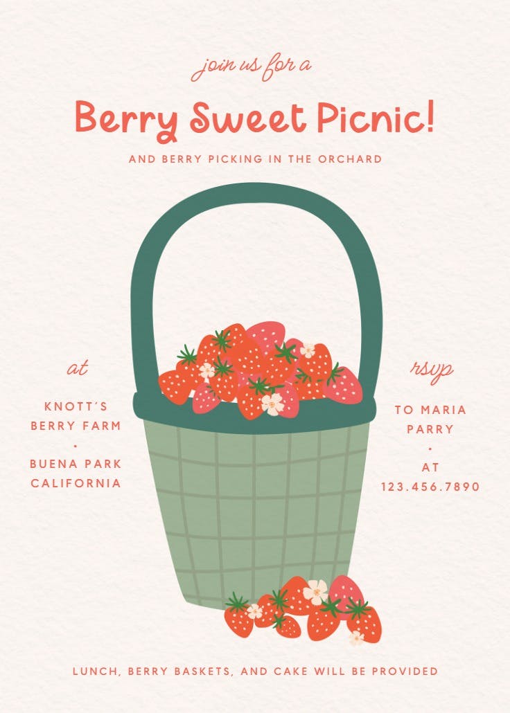 Berry basket picnic - invitación de fiesta
