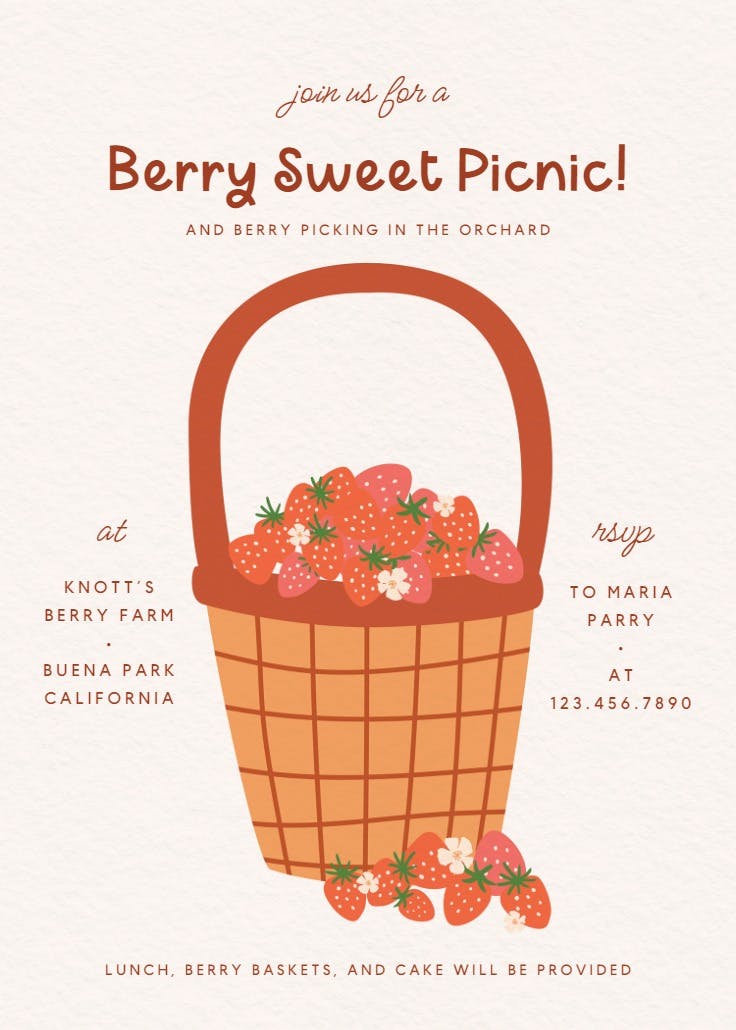Berry basket picnic - invitación de fiesta