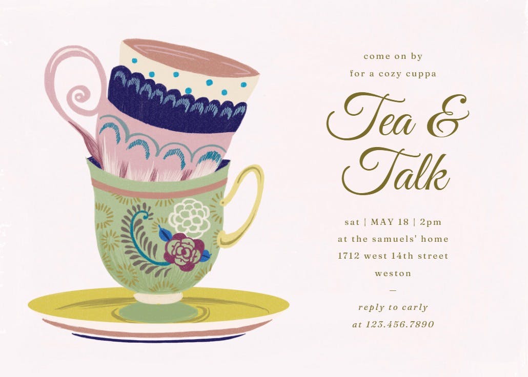 Cups and saucers - invitación de fiesta