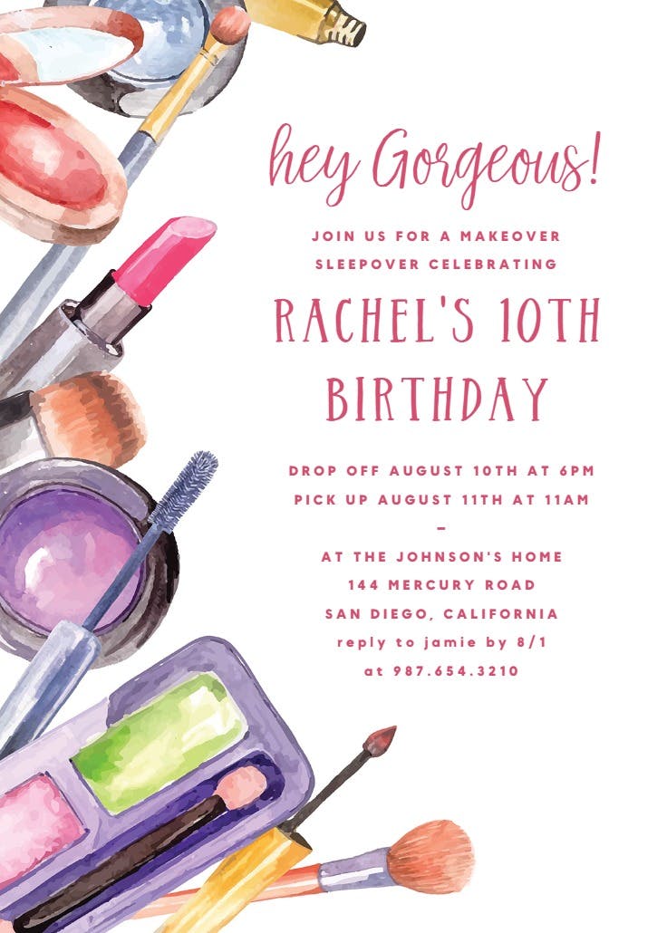 Make up party - invitación de fiesta