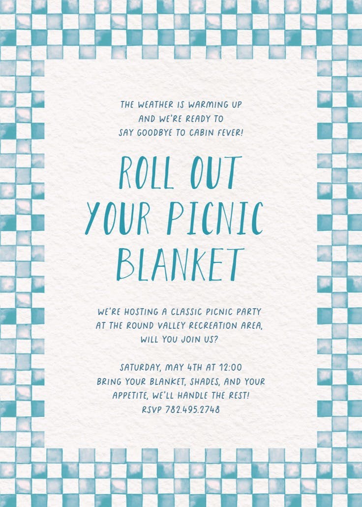 Roll out your blanket - invitación de fiesta