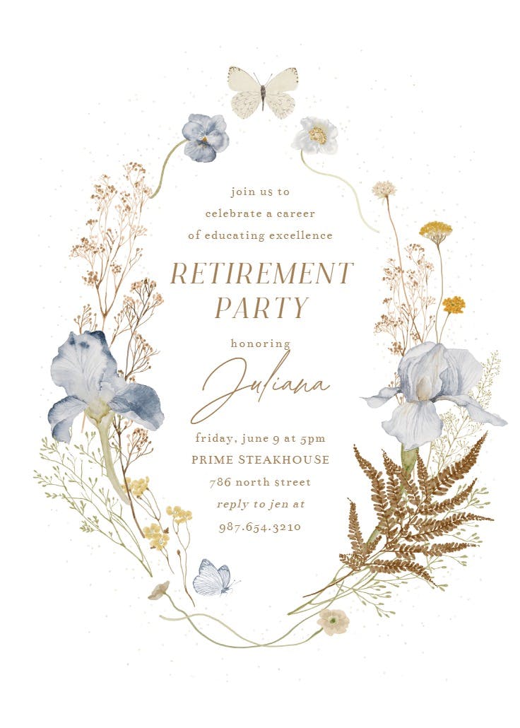 Iris wreath - retirement & farewell party invitation