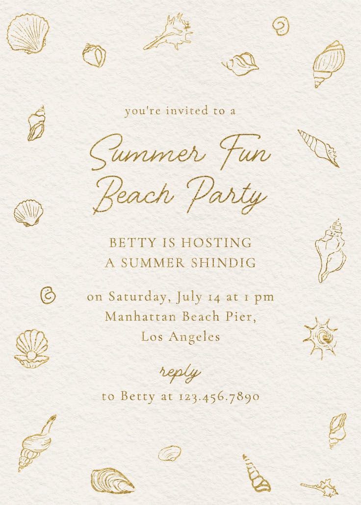 Seashore shells - invitación de fiesta