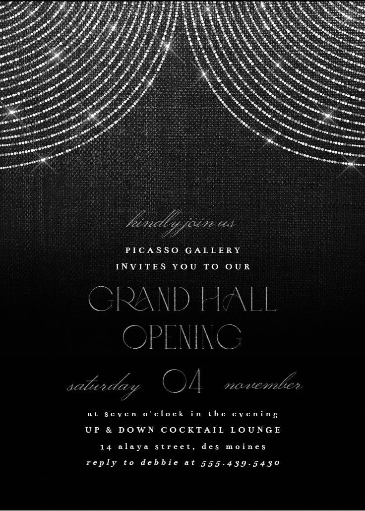 White string lights - grand opening invitation