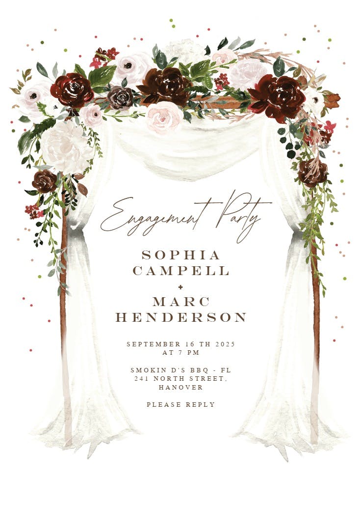 Floral canopy - engagement party invitation