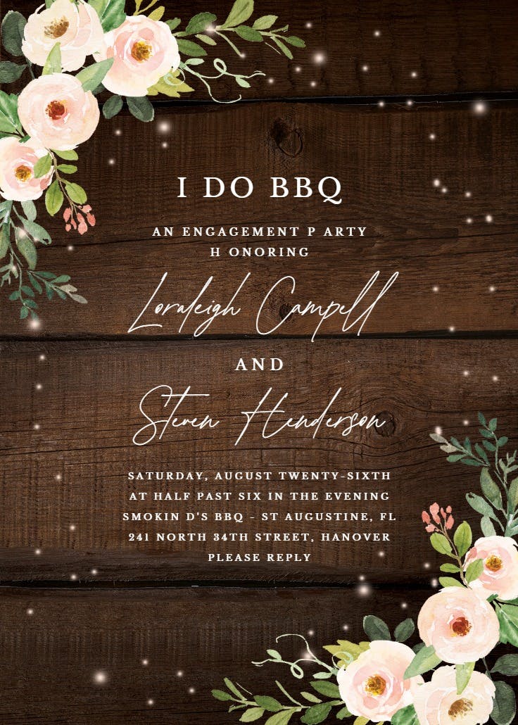 Sparkling rustic floral - bbq party invitation