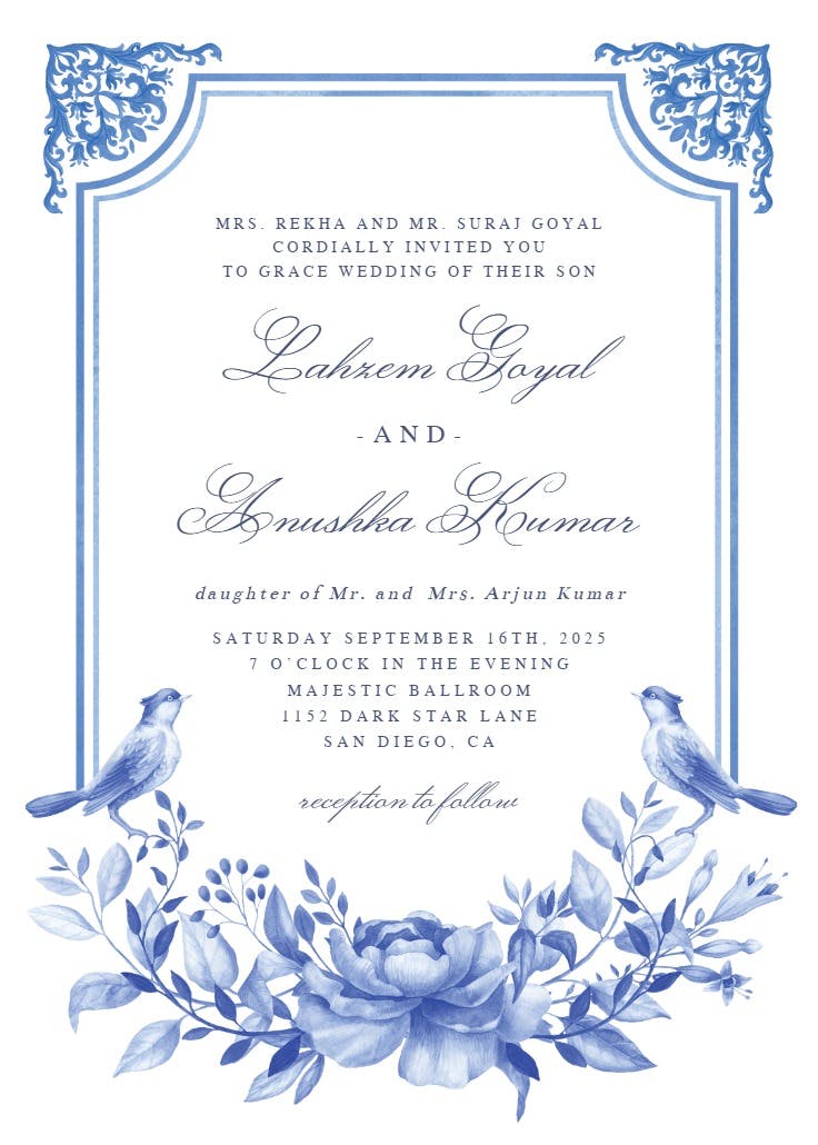Blue watercolor ornaments - invitación de boda