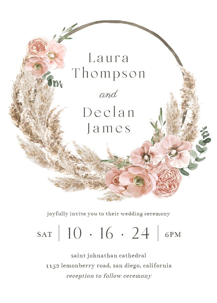 Bohemian wreath - invitación de boda