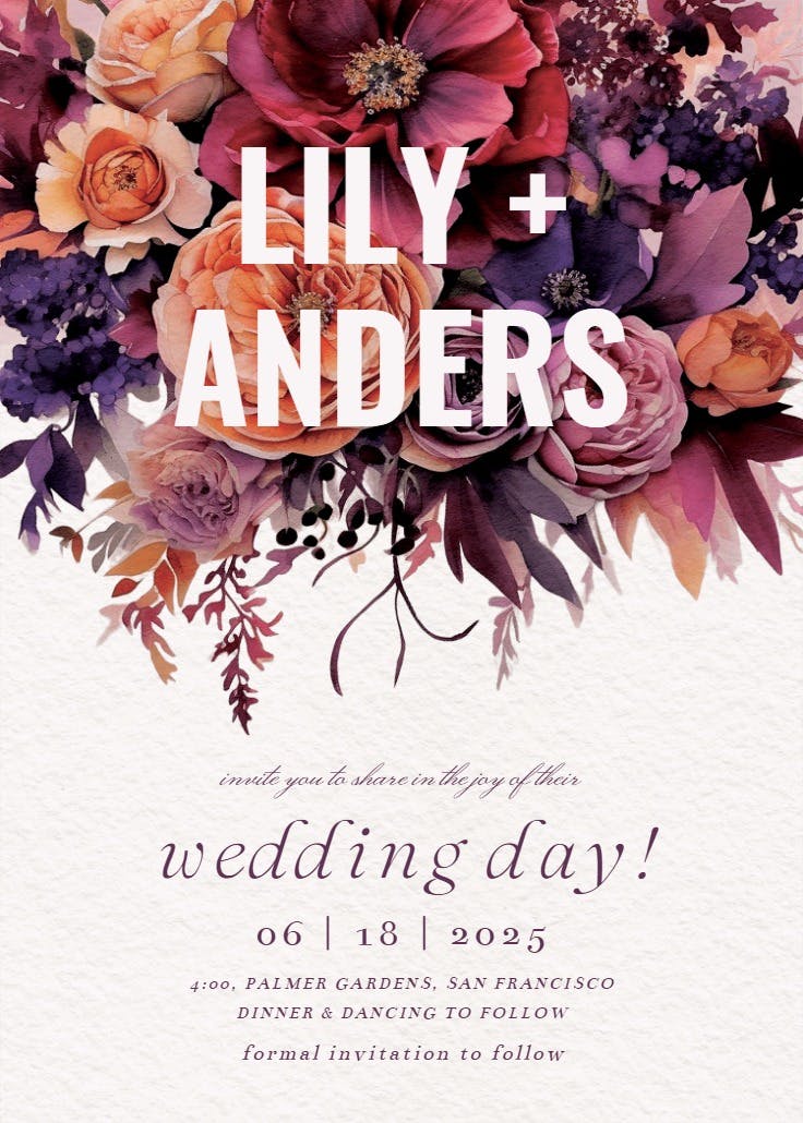 Burgundy bouquet - invitación de boda