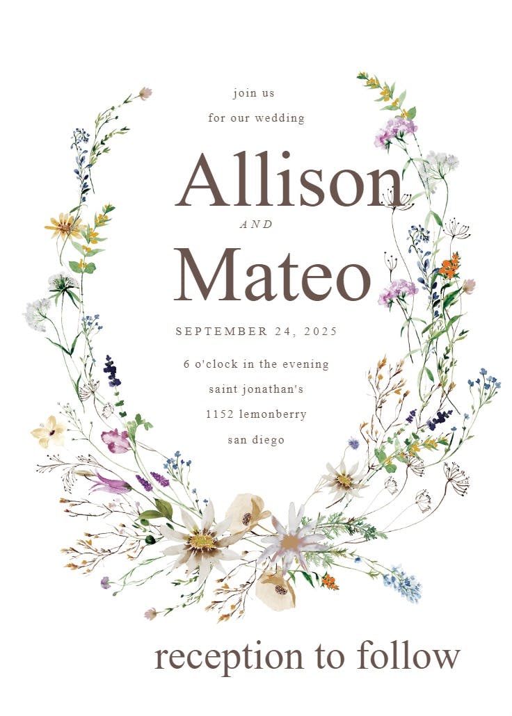 Dainty wild flowers - invitación de boda