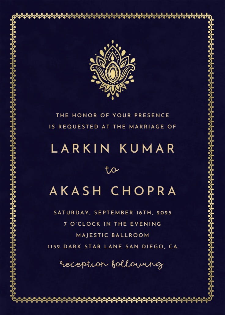 Golden paisley - invitación de boda