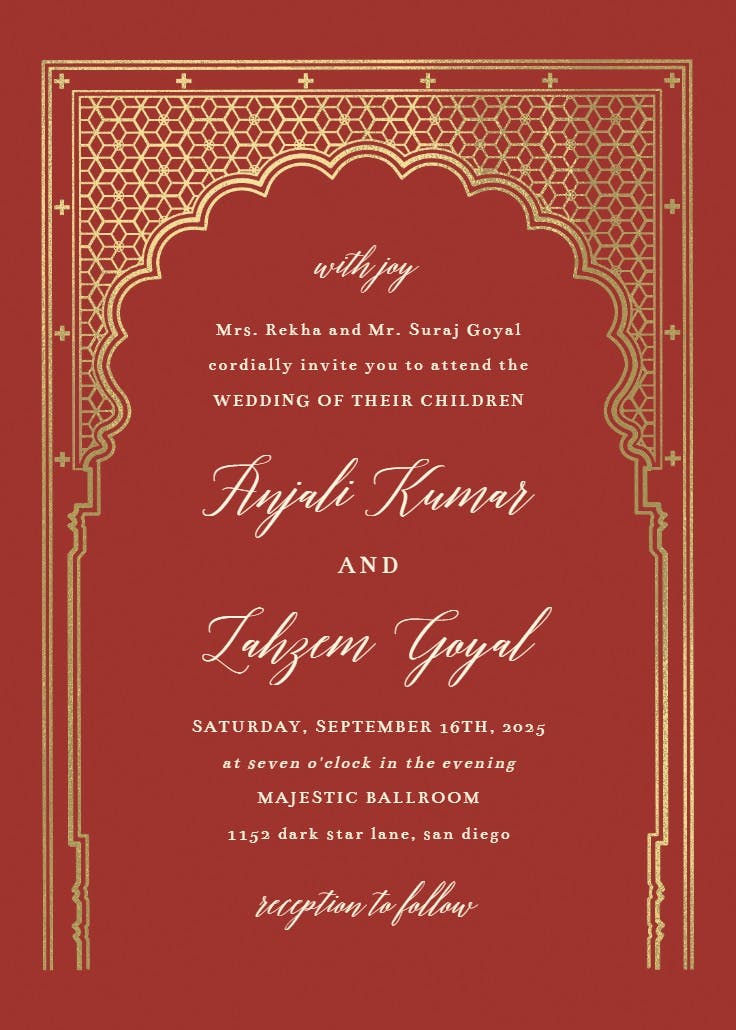 Indian gateway - invitación de boda