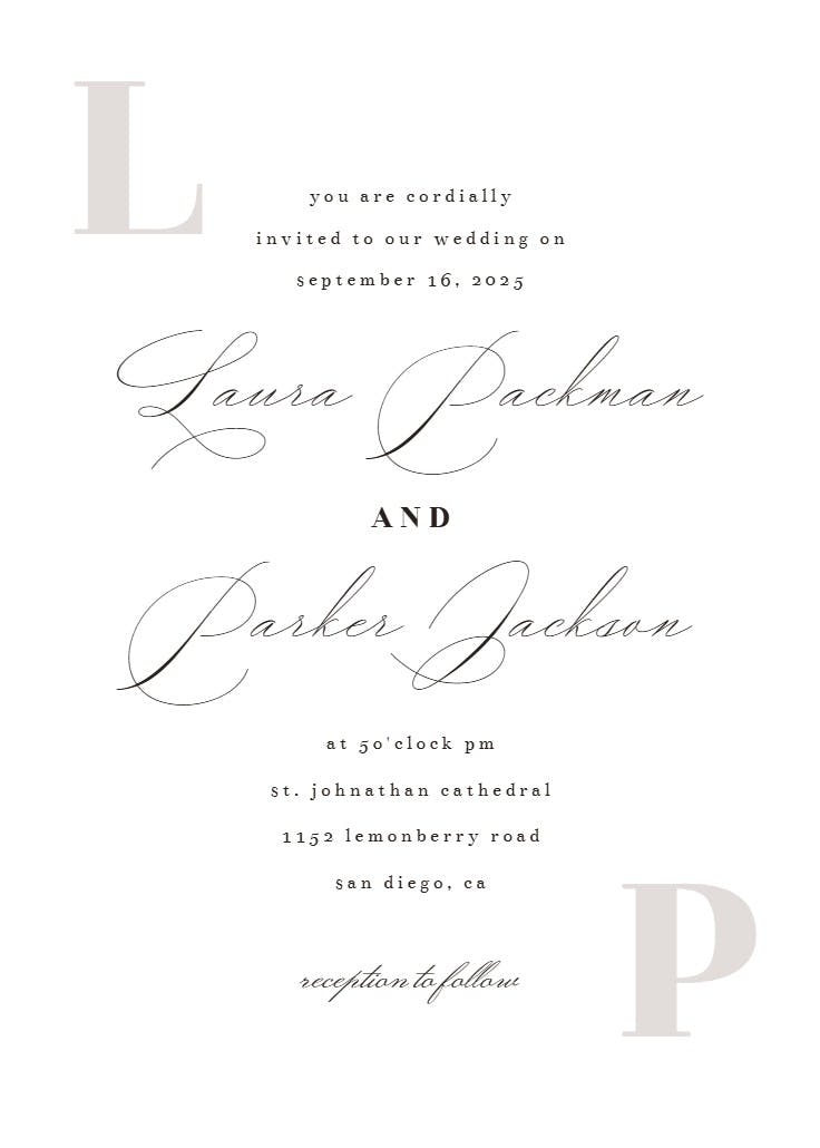 Light initial - wedding invitation