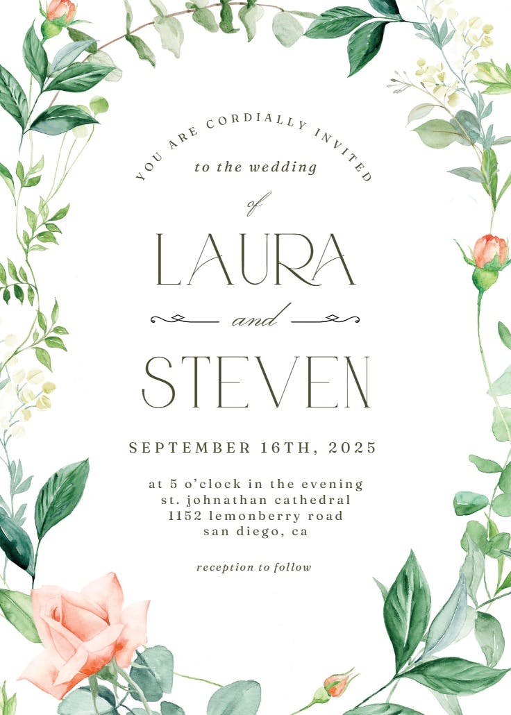 Peach and greenery frame - invitación de boda