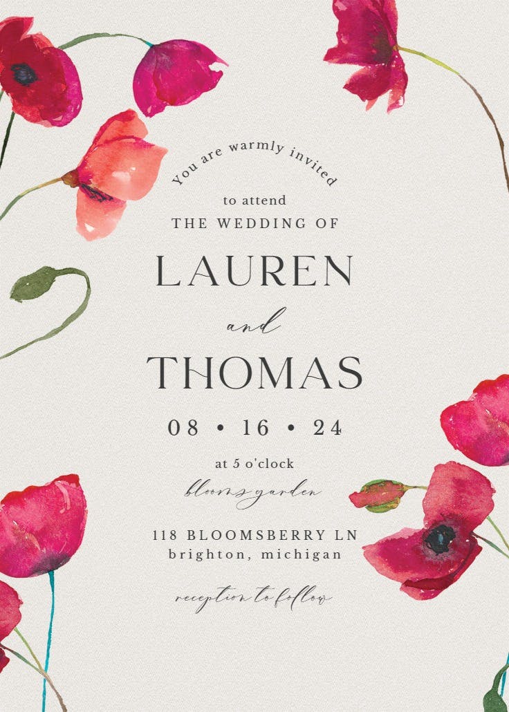 Red poppies - invitación de boda