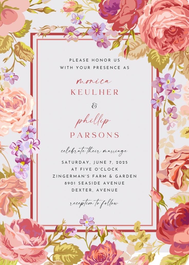 Romantic cabbage roses - invitación de boda