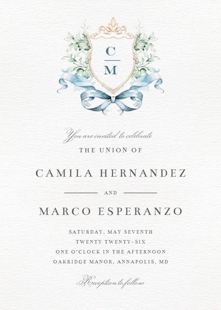 Watercolor crest - invitación de boda